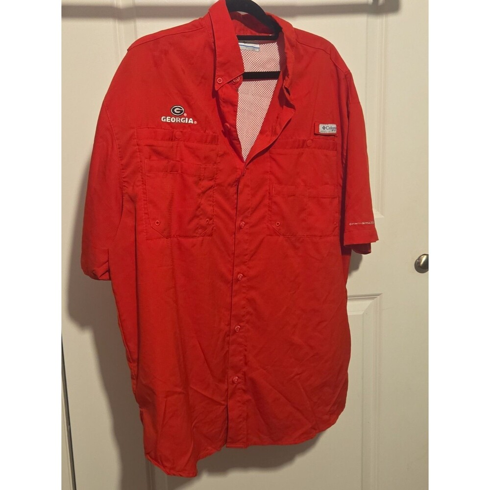 Columbia PFG Georgia Bulldogs Shirt Mens L Red UGA Omni Shade Vented Fishing
